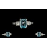 18ct White Gold Nice Quality and Very Pleasing Aquamarine and Diamond Set Ring.