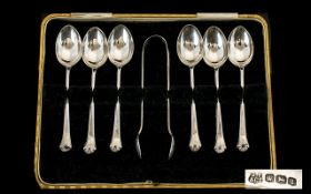 Cased Set Silver Spoons And Sugar Nips.