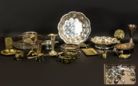 Collection of Metal & Brassware comprising brass ornaments and bells, cutlery, decorative bowls,