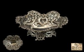 Late Victorian Period - Well Made and Solid Silver Open Worked Ornate Footed Bon Bon Dish with