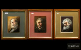 Three Prints of Early Rushton Paintings depicting elderly gentlemen.