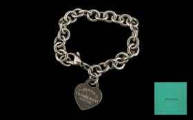 Tiffany & Co Sterling Silver Bracelet with Heart Shaped Tiffany Tag, with Sterling SIlver Hallmark.