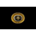 A Large And Impressive Victorian 15ct Gold Agate And Seed Pearl Set Mourning Brooch Oval form