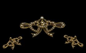 Victorian Period - Attractive 18ct Gold Sweetheart Brooch Set with Seed Pearls,