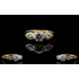 18ct Gold - Nice Quality 3 Stone Diamond Set Ring, Pleasing Pave Set Diamond Ring.