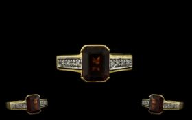 18ct Gold Garnet and Diamond Set Ring of