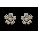 An Antique Pair of Stunning 18ct White Gold Diamond Set Earrings of Large Proportions In a Flower