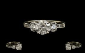 Ladies 18ct White Gold Diamond Set Dress Ring, The Centre Round Brilliant Cut Diamond Measure 6.