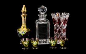 A Ruby Red Venetian Style Decanter and G