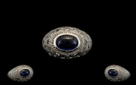 18ct White Gold Cabochon Cut Sapphire and Diamond Ring.