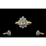 18ct Yellow Gold - Attractive Pear Shaped Diamond Cluster Dress Ring, Full Hallmark for 750 - 18ct.