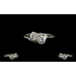18ct White Gold - Superb Quality Two Stone Diamond Ring with Baguette Diamond Shoulders From the