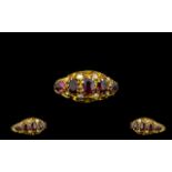 Edwardian Period - Ornate/Fancy 9ct Gold - Garnet And Pearl Set Dress Ring.