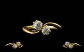 Ladies - Nice Quality 1920's 18ct Gold Two Stone Diamond Set Ring.