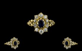 18ct Gold - Attractive Sapphire and Diam