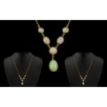 Ladies Attractive Early 20th Century 9ct Gold Opal Set Necklace with Drop of Elegant Form. Marked