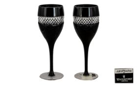 Waterford Crystal John Rocha Fine Quality Pair of High Band Cased Red Wine Glasses / Flutes. With