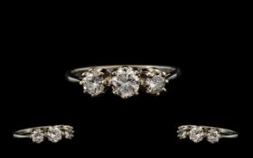 Platinum 1930's Nice Quality 3 Stone Diamond Ring, Marked Platinum, The 3 Diamonds of Excellent