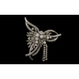 Art Deco Period Stunning 18ct White Gold Diamond Set Brooch, In The Form of a Flower Spray,
