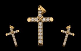 A Large 9ct Gold Cross / Pendant Set with Diamante's of Solid Construction. Fully Hallmarked for