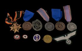 WWII Interest - Selection of Nazi German Medals & Badges including SS 4 and 8 year service (copy).