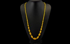 Early 20th Century - Attractive Butterscotch Coloured Glass Beaded Necklace of Graduated Form,