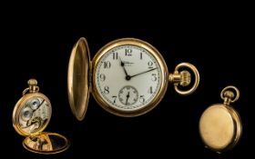 American Watch Co. Waltham Traveller Gold Plated Full Hunter Keyless Pocket Watch Circa 1880s. The