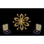 Victorian Period 1837 - 1901 Fine Quality 15ct Gold Fancy Brooch of Attractive Form Set with Seed