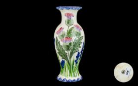Scottish Waterhouse Pottery Thistle Vase. Attractive vase in white ground decorated with pink