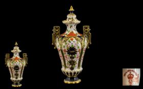 Royal Crown Derby Fine Quality - Old Imari Pattern Hand Painted Twin Handle Lidded Jar of