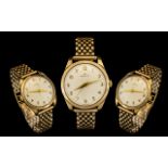 Zenith - Gentleman's Quality 1930's 9ct Gold Mechanical Wrist Watch. Both Case and Strap with Full