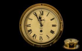 Sestrel Key-wind Ships Brass Clock with Secondary Dial, Made For Olsen. S. Grimbsby, English Made.