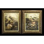 Pair of Early 20th Century Large Oils in Canvas both mounted and framed behind glass and both