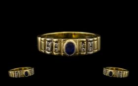 14ct Gold Contemporary & Attractive Diamond & Sapphire Dress Ring. Fully hallmarked for 585 14ct.