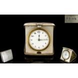 1920's Silver Case - Folding Pocket Size Travellers Clock with Push Button to Open, White