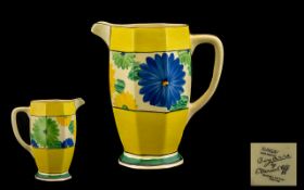 Clarice Cliff Hand painted 1930s Milk Jug 'Sungay' Pattern Bizarre Range circa 1932. Height 6.25'' -