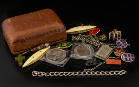 A Small Mixed Lot of Jewellery and Collectables to include a bone bobbin, assorted coins, odd