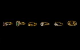 A Collection of 6 9ct Gold Dress Rings set with various coloured stones and white faceted/diamond