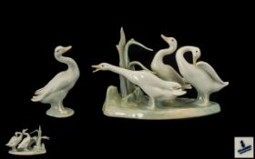 Lladro Porcelain Bird Group ' Geese Group ' Model No 4549. Issued 1969 - 1996. Height 6 Inches -