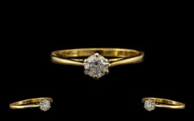 18ct Yellow Gold - Attractive Single Stone Diamond Ring, The Single Stone Diamond of Excellent