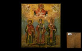 19thC Russian Icon Painted On Panel Depicting The Three Holy Hierarchs/Three Saints.