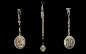 Victorian Period Nice Quality Oval Shaped Silver Hinged Locket, Attached to a Fancy Ornate Silver