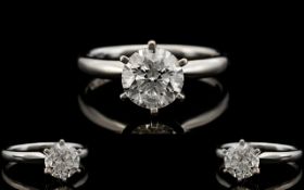 Ladies Superb 14ct White Gold Single Stone Diamond Ring, Contemporary Design. The Round Modern