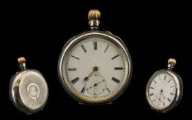 Silver Cased Open Faced Pocket Watch white porcelain dial with subsidiary seconds 50mm Continental