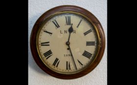 Antique Period London North Eastern Single Fusee Railway Station Oak Cased Circular Drop Dial Wall