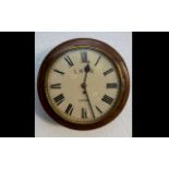 Antique Period London North Eastern Single Fusee Railway Station Oak Cased Circular Drop Dial Wall