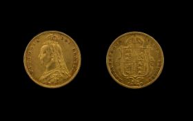 Queen Victoria Jubilee Head - Shield Back 22ct Gold Half Sovereign. Dated 1887. London mint.