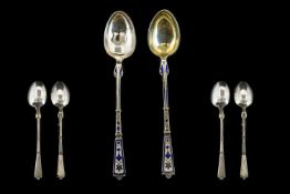 Danish Superb Quality Late 19th Century Pair of Silver and Enamel Spoons. Finely Decorated In