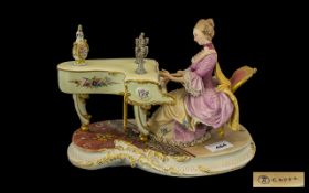 Capo-di-Monte Fine Quality Hand Painted Figure ' Lady Playing a Piano ' In 18th Century Dress.