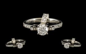 18ct White Gold Stunning Diamond Ring with Diamonds Set to Collar, Neck and Shoulders. The Central